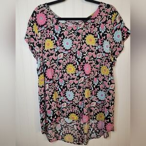 Cynthia Rowley Black Colorful Hi-lo Floral Rayon Top With Back Buttons Sz 1X